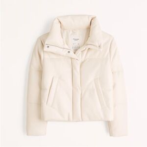 Abercrombie & Fitch Faux Leather Women's Cream Puffer Jacket